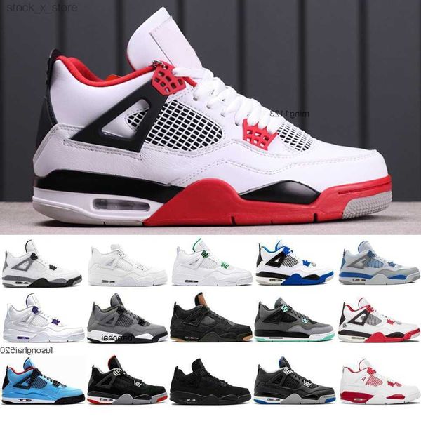 

2023 casual bred basketball shoes mens 4s 4 white oreo pure money black cat tattoo metallic purple red sports sneakers jordon vajm