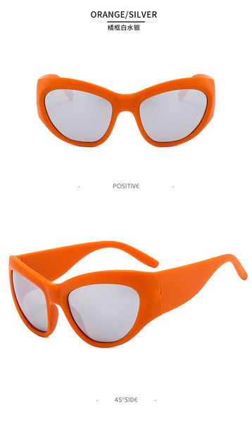 

2023 new cycling sunglasses, european and american avantgarde cat's eye large frame, y2k colorful personalized reflective sunglasses, m, White;black