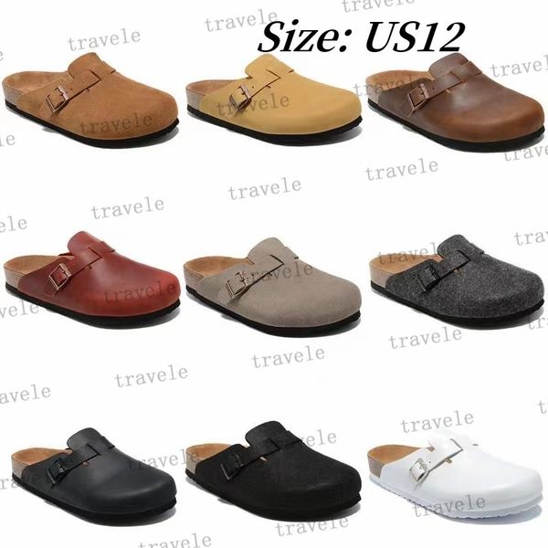 

2023 designer slippers boston spring summer cork flat slippers fashion leather slide favourite beach sandals casual shoes clogs women men sa, Black