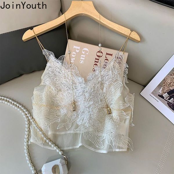 

women's tanks camis white crop women backless sling vest 2023 blusas mujer de moda summer fashion lace korean temperament y2k 230306