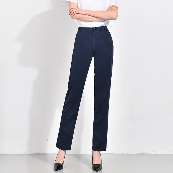 

women's pants capris formal women's high waist straight suit pants classic plus size 26-35 work wear slim black/navy trousers ol s, Black;white