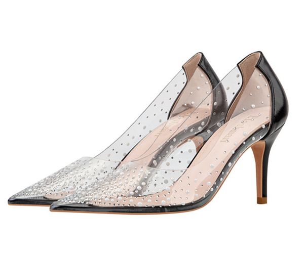 

fashion nightclub high heels thin heels transparent hollow out shining rhinestone women's single shoes, Black