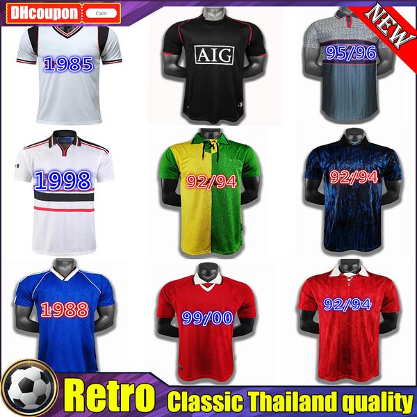 

ronaldo 08 90 92 96 retro soccer jerseys match utd home 86 88 07 94 98 united beckham cantona keane giggs football for men, Black;yellow