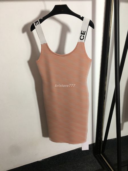 

runway dresses designer 23ss women designer dress knits shirts with all-over letter girls high end brand tank bodycon sleeveless stretch pu, Black