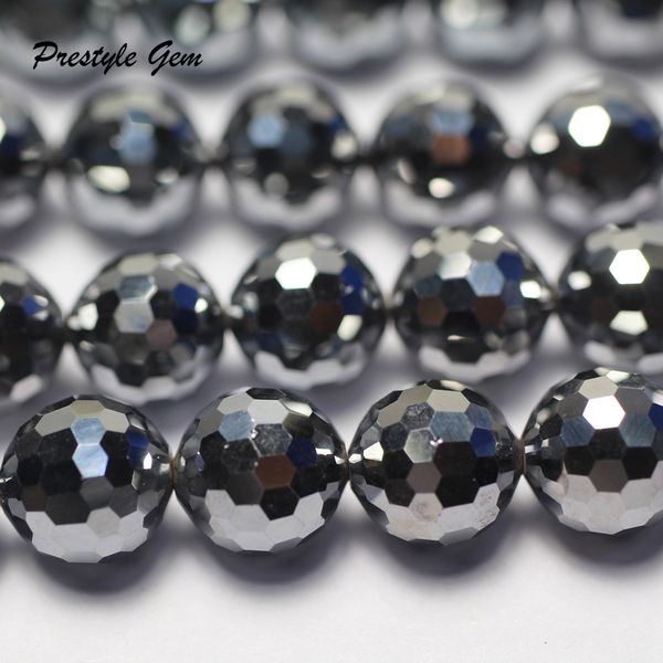 

beaded necklaces terahertz 8mm 10mm faceted round health energy loose stone beads for jewelry making design 230306, Silver