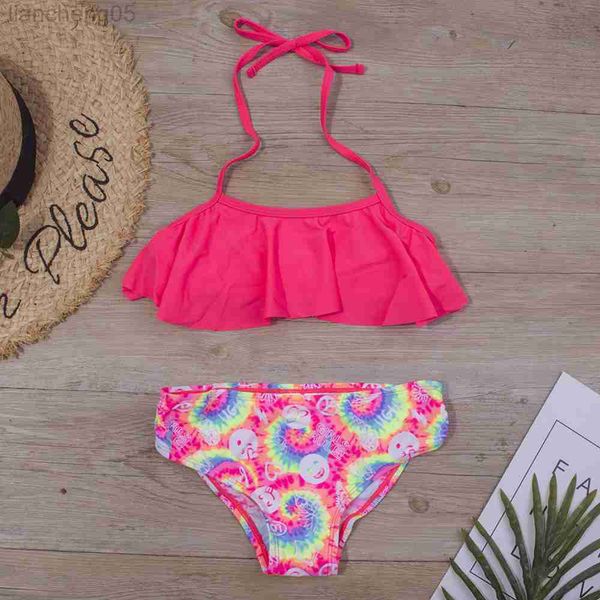 

one-pieces new falbala kids swimwear swimsuit 2023 new print girls kid bikini set 5-14 years children bandage swimming suit beachwear a247 w, Black