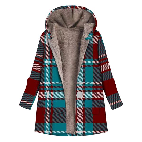 

women' blends plaid fashion coat fur warm women's 230303, Black