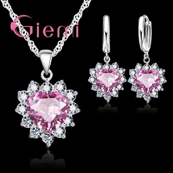 

wedding jewelry sets love heart crystal pendant 925 sterling silver party necklace earrings for women valentine gifts 230306, Slivery;golden