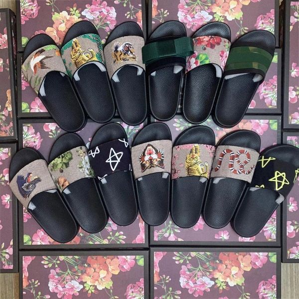 

designer classical men slides women sandals shoes slippers pearl snake print slide fashion summer wide flat lady sandal beach slipper size 3, Black