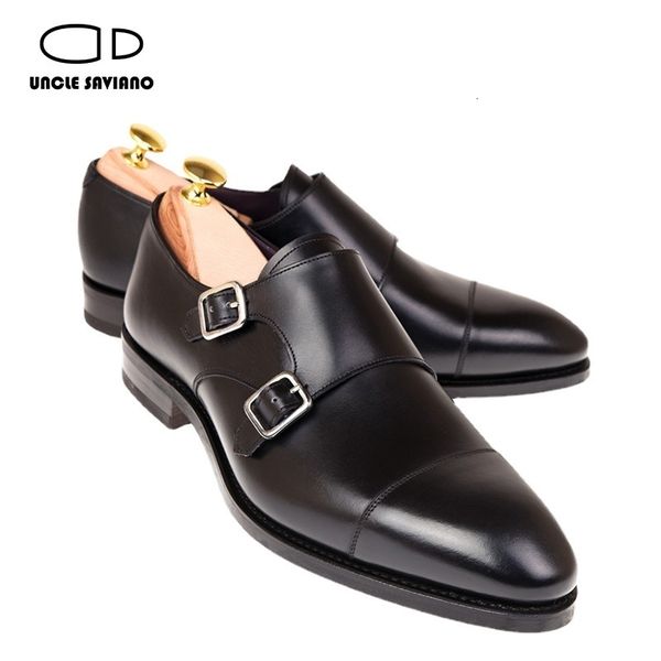 

dress saviano double monk strap luxury men genuine leather handmade fashion designer business for original 230303, Black