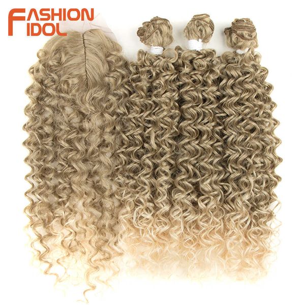 

synthetic wigs fashion idol natural wave afro kinky curly hair bundles with closure heat resistant fiber synthetic 28 inch 230227, Black