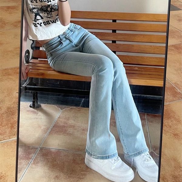 

women's jeans high waist jeans women trumpet full length jeans female lady streetwear elastic slim denim stretch loose fashion trousers, Blue