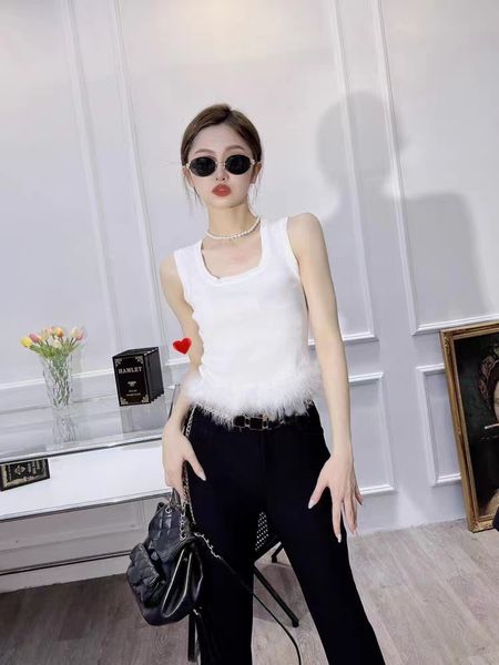 

m1u 2023 summer new women's letter logo vest t-shirt feather grade casual shirt women's fashion ootd polo shirt mother's day, White