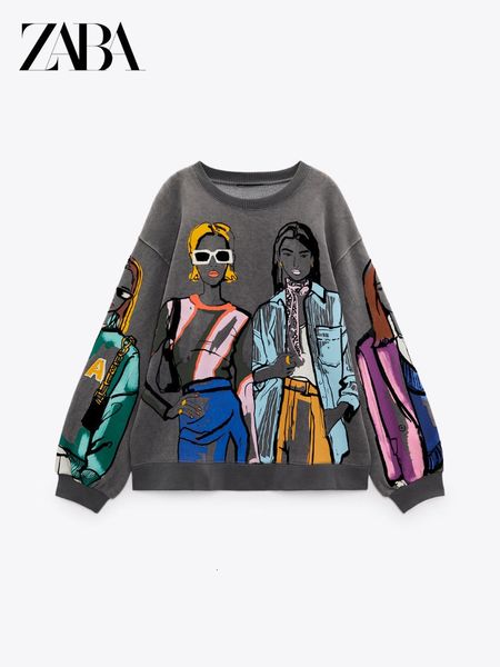 

women's hoodies sweatshirts zaba autumn winter zar women coal gray round neck printed sweatshirt casual long sleeve fashion pullover fe, Black