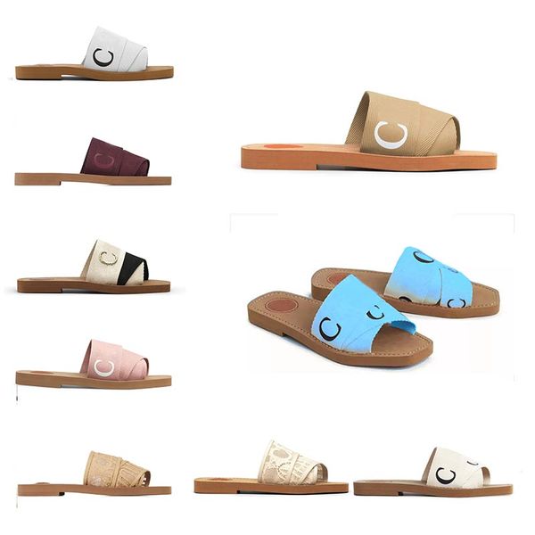 

2023 fashion woody flat mules slides sandals men women slippers white black canvas square toe lace embroidery snake mens summer sandal fashi