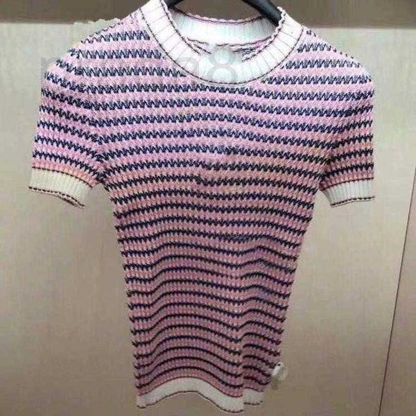 

women's knits & tees designer new temperament round collar stripe color short-sleeved tight blouse shirt women sweater 473z, White