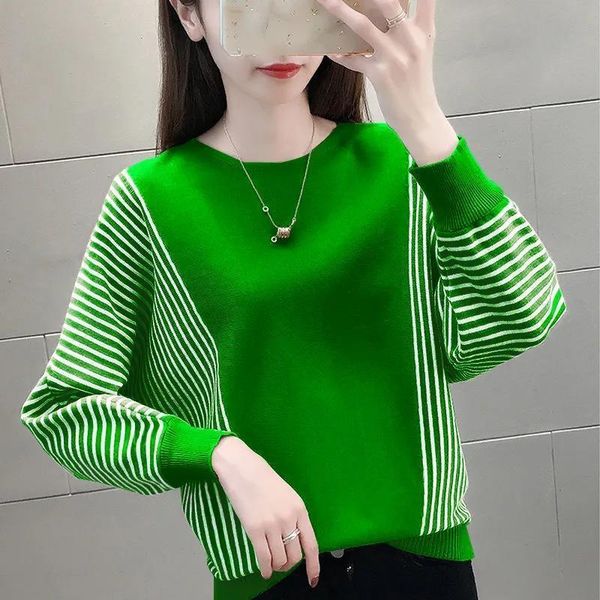 

women's sweaters fashion batwing sleeve knitted spliced striped sweater women's clothing autumn oversized casual pullovers korean, White;black