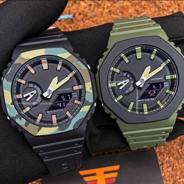 

original shock watch digital sport quartz 2100 watch full function led auto hand lift light oak ga series, Slivery;golden