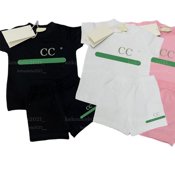 

21 styles summer baby clothing sets luxury print tracksuit 100% cotton kids boys girls short sleeve t-shirts shorts sets infant children spo, White
