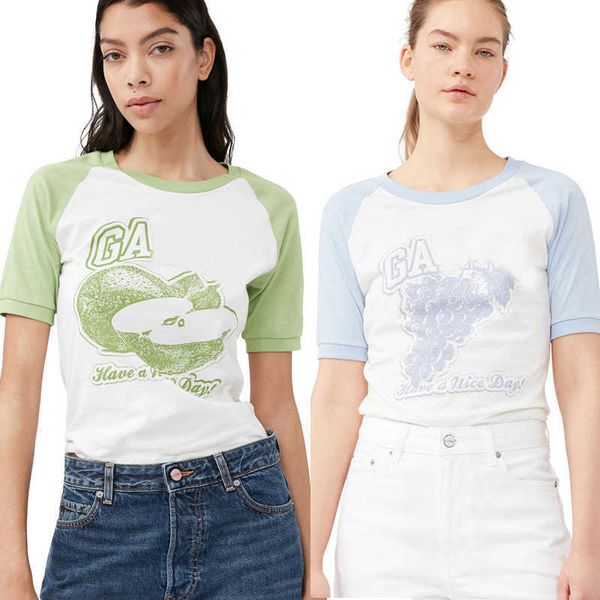 

2023ss women designer t shirt beach tees fruit strawberry apple grape color contrast short-sleeved, White