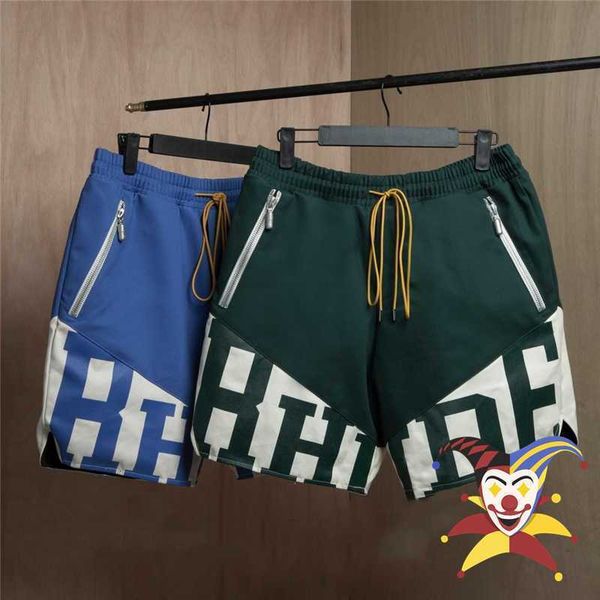 

2022ss rhude patchwork shorts men women 1 1 loose nylon mesh drawstring zipper short 5xdk fokf, White;black