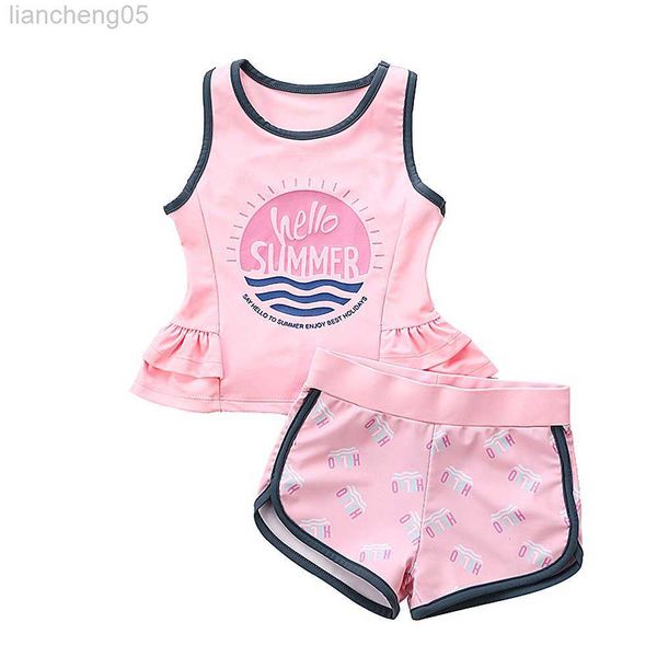 

one-pieces girl two pieces suit children letter print swimsuit 3-12 year kid cute cartoon swimwear 2023 baby beachwear bathing suit w0310, Black
