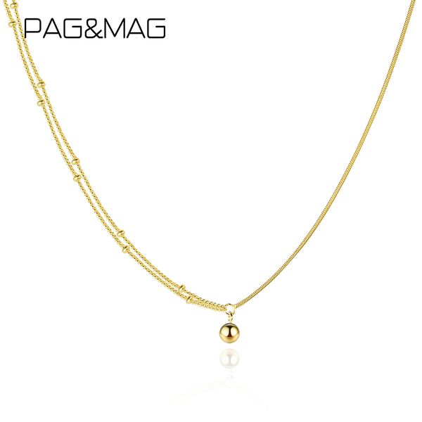 

chokers 925 silver layered chain necklace gold plated asymmetric design double women fashion ball charms necklaces gift for girl 230306, Golden;silver