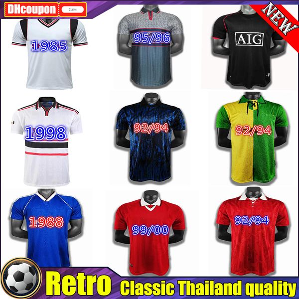 

ronaldo company level quality retro soccer jerseys match utd home 86 88 08 90 92 96 07 94 98 united beckham cantona keane giggs vintage shir, Black;yellow