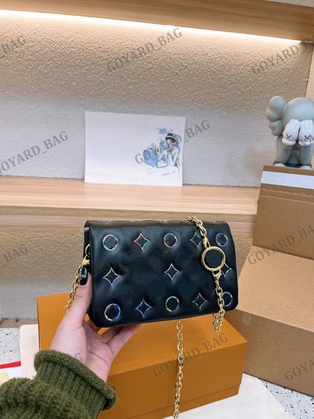 

pochette coussin handbag with gold chain for womens embossed monograms floral crossbody flap cover bags fashioned lady puffy leather underar