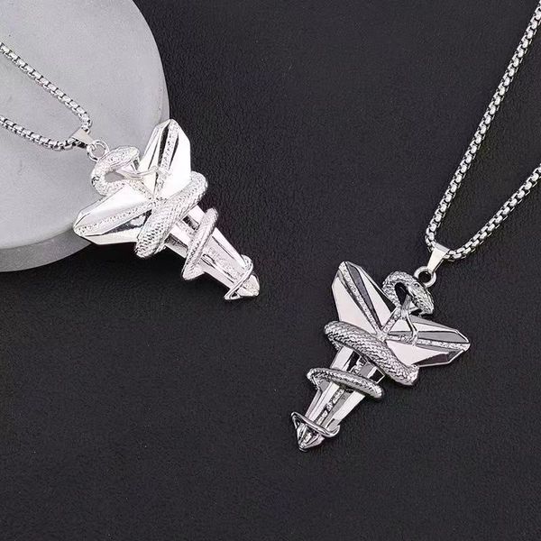 

s3479 fashion jewelry black mamba viper cross pendant necklace for men hip-hop necklaces, Silver