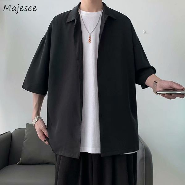 

men's casual shirts half sleeve shirts men solid color loose oversize s-3xl harajuku all-match simple summer draped korean style casual, White;black