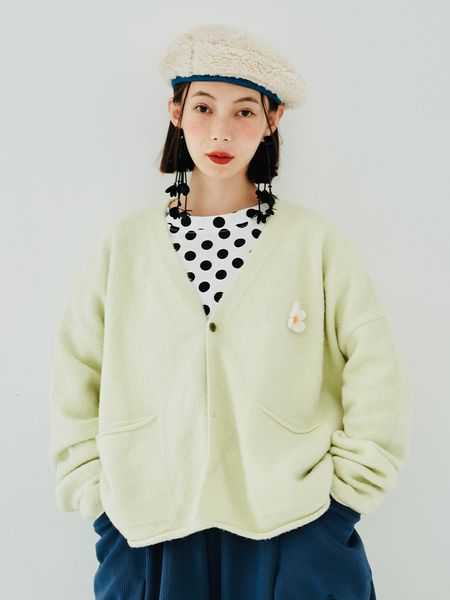 

women's jackets imakokoni's original design vneck loose knit coat light green long sleeve warm and comfortable cardigan in autumn, Black;brown
