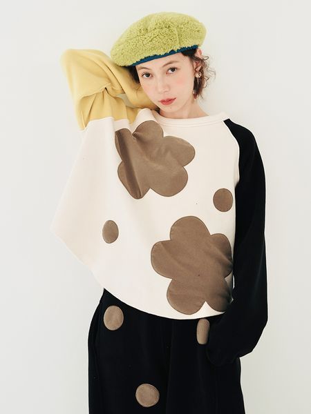 

women's hoodies sweatshirts imakokoni original design long sleeve color matching autumn and winter warm flower print casual loose 23030, Black