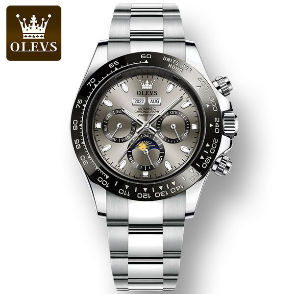 

wristwatches olevs automatic mechanical fashion watch for men stainless steel strap waterproof multifunctional full automatic wristwatch 230, Slivery;brown