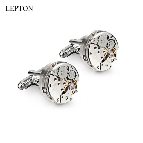 

cuff links watch movement links for immovable stainless steel steampunk gear mechanism links mens relojes gemelos 230307, Silver