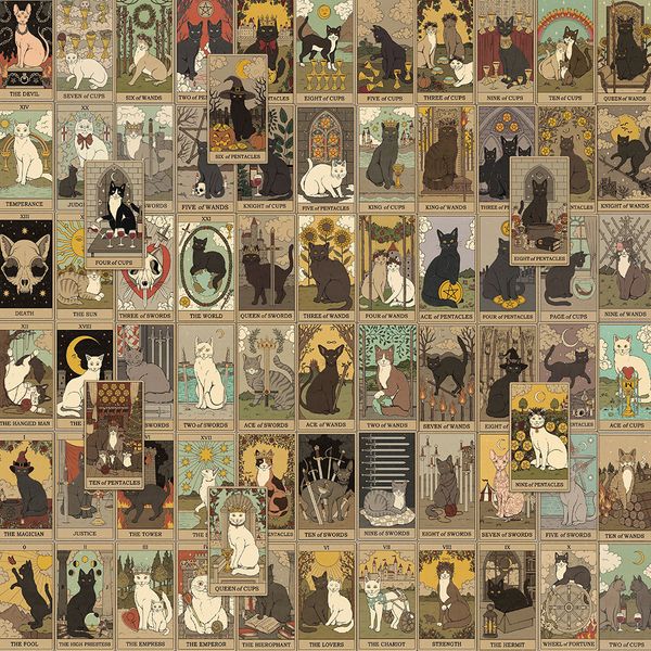 

pack of 72pcs wholesale cat tarot stickers waterproof sticker for luggage lapskateboard notebook water bottle car decals