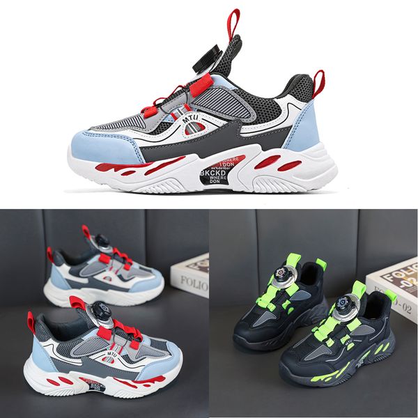 

2023 fashion ale children's shoes pink gray red black green spring rotating button breathable mesh outdoors shoes sneakers color172, White;red