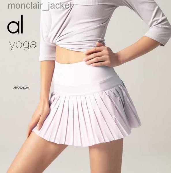 

designer alos yoga sports fitness yoga trouser skirt tennis skirt anti-glare bottom outdoor running pleated skirt women 23gg, Black