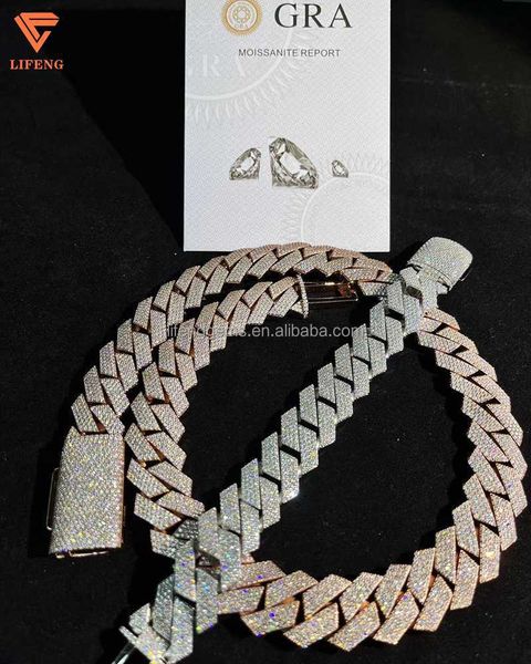 

li feng jewelry pass diamond test moissanite 12mm wide solid silver cuban link chain for mens hip hop necklace