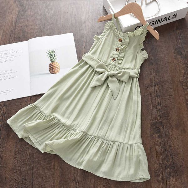 

girl's dresses new summer baby girls elegant dress kids solid color sling princess vestidos with belt children button party clothing r2, Red;yellow