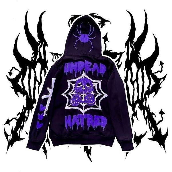 

women's hoodies sweatshirts hoodie spider web skull graphics zip hooded sweatshirt y2k jacket harajuku clothes sweater women goth hip h, Black