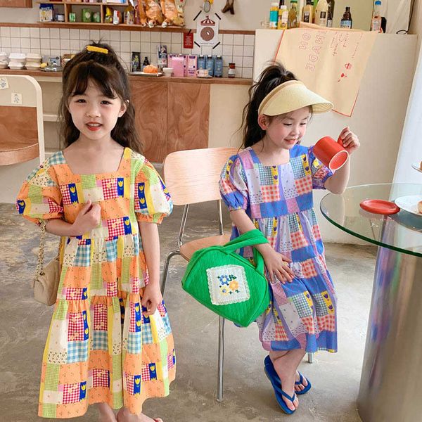 

girl's dresses kids girls dress new summer girl outfits new korean girls cute square patchwork dress vestidos children's sweet pri, Red;yellow