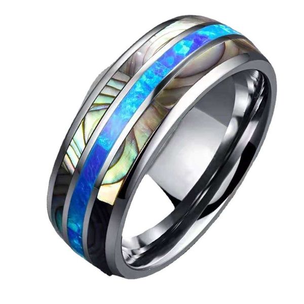

band rings bxzyrt 8mm blue fashion men rings abalone shell stainless steel rings wedding bands christmas party gift for men jewelry aa230306, Silver