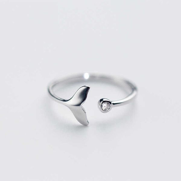 

band rings pure silver color ring dolphin whale mermaid tail zircon open rings for woman marine animals jewelry female fashion gifts aa23030