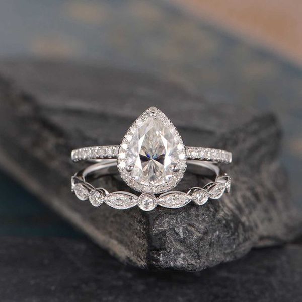 

band rings women's water drop zircon ring jewelry fashion jewelry engagement ring suitable for female girls wedding engagement jewelry, Silver