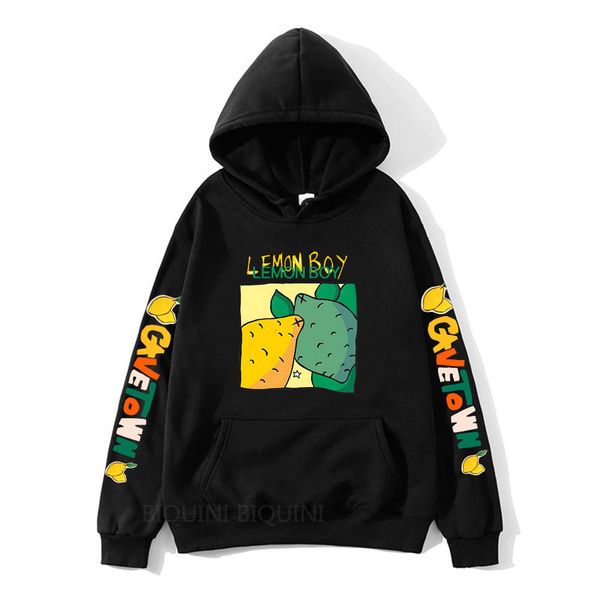 

men's hoodies sweatshirts cavetown lemon boy cartoon print for fans mens graphic hooded fleece music pullovers male streetwear 230306, Black
