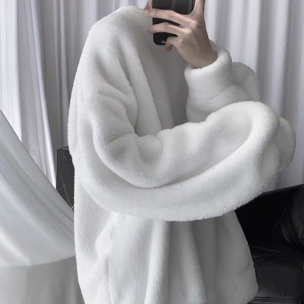 

men's hoodies sweatshirts oversize sweatshirt solid color lamb hair o-neck long sleeve men's sweatshirt korean fashion loose hoodi, Black
