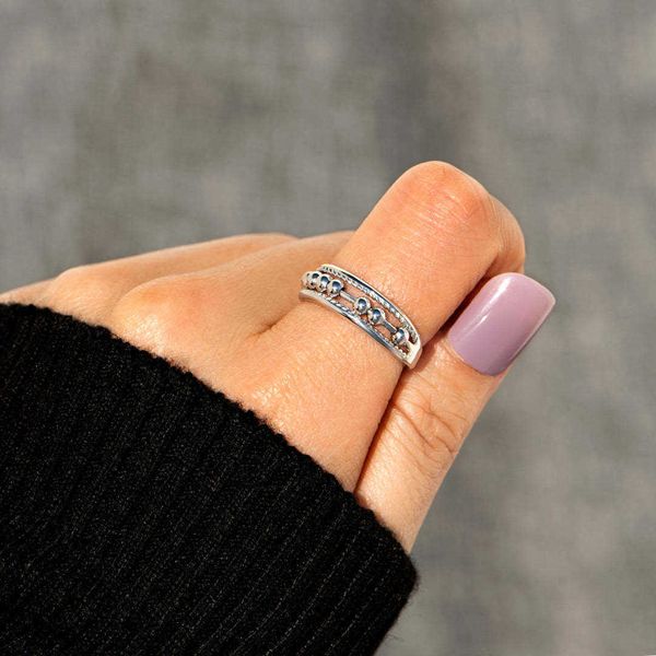

band rings simple wave dot beaded anxiety ring for women vintage anti stress relief rotate opening fidget rings 2022 trend unusual jewelry a, Silver