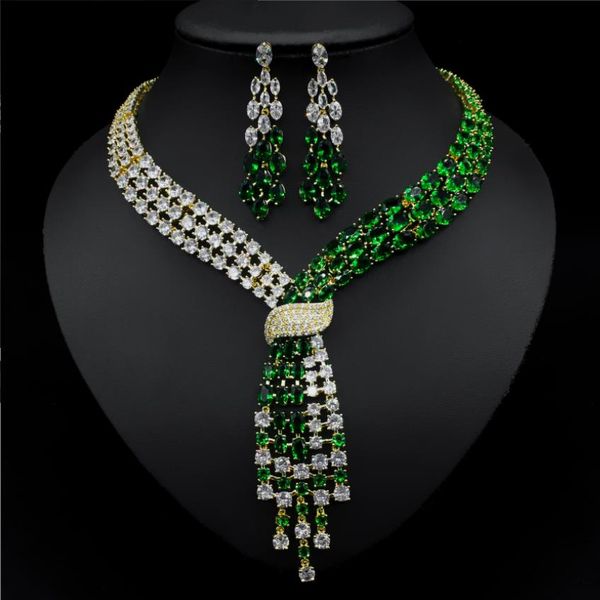 

luxury temperament tassel zircon earrings necklace bride wedding jewelry sets, Black