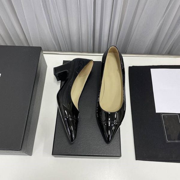 

high-quality new women dress shoes spring autumn fashion toe channel coarser heel high heels leather lady designer heeled boat shoe x15, Black